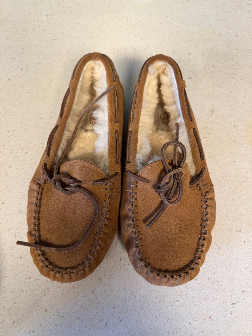 UGG kids size 3, EU 33 Chestnut Suede Shearling-Lined Moccasin Slippers NWOT